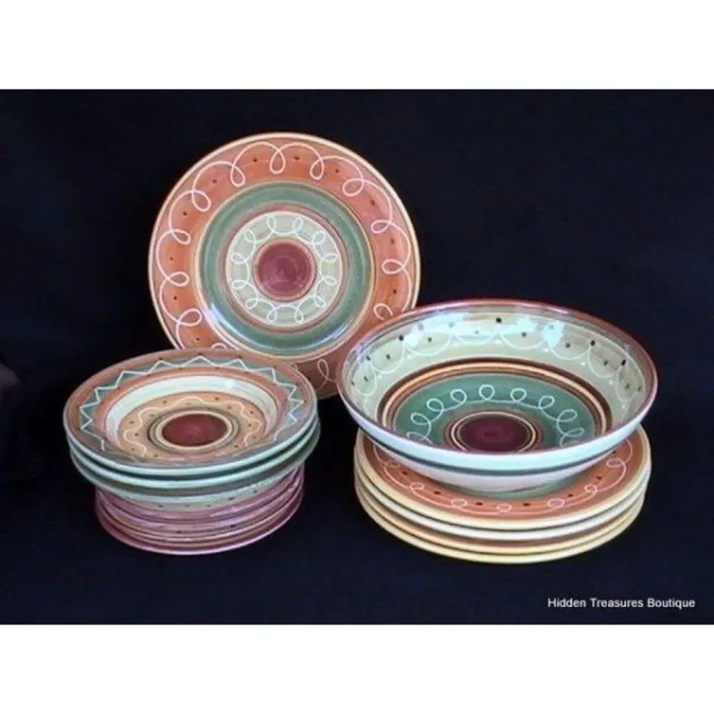 Pier 1‎ Etrusco Dinner Plate Red Orange Green Swirls Dots Beautiful